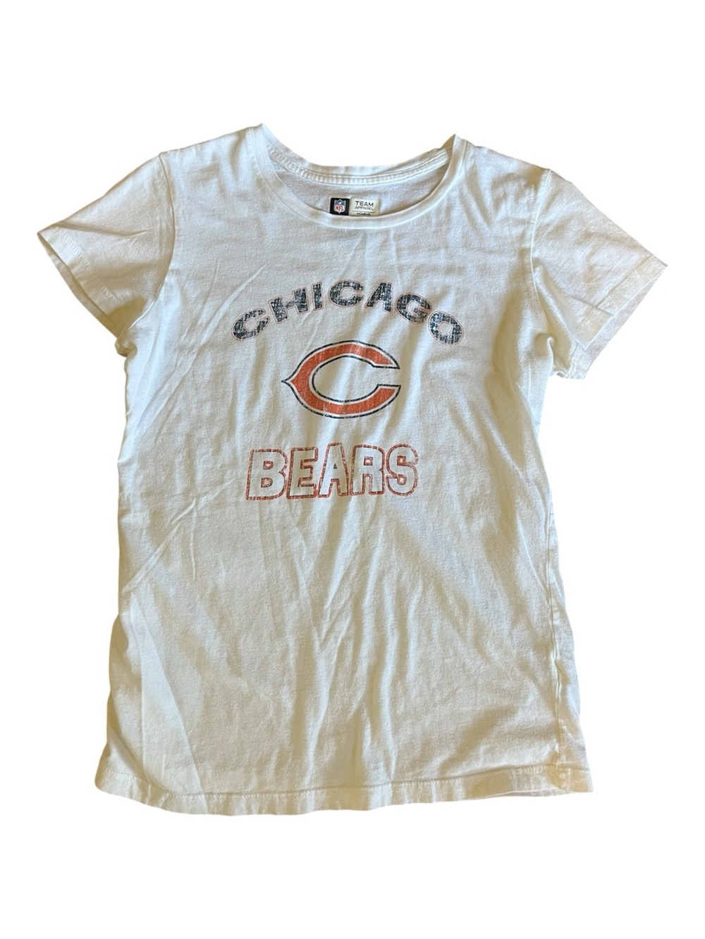 Vintage Team Apparel White Chicago Bears Graphic Tee with Orange & Navy Logo M